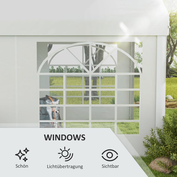 Outsunny Seitenteil mit Fenster, Seitenwand für Pavillon ca. 6 x 2 m, 597L x 200H cm, Kunststoff, Weiß