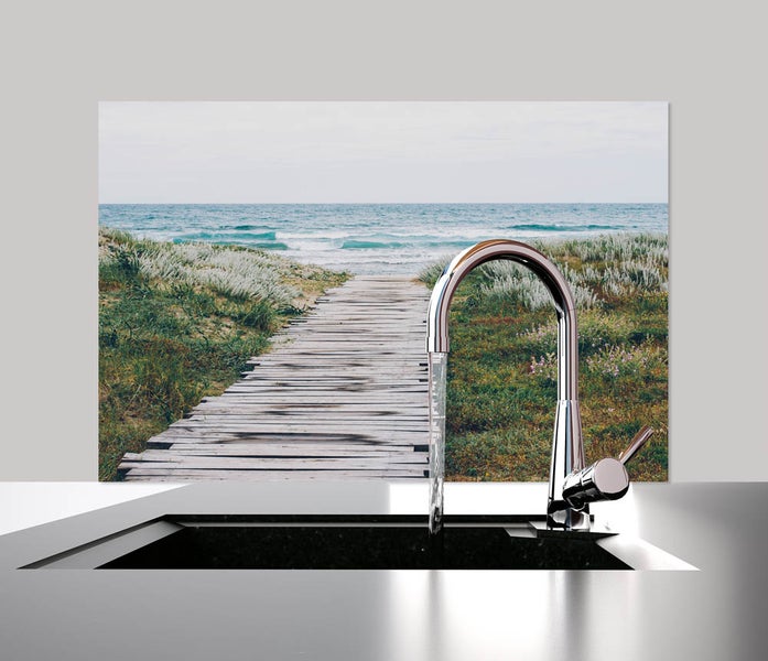 Küchen Spritzschutz | Küchenrückwand | Alu-DiBond | Fliesenschutz für den Herd und Spüle | Küche | Küchenfliesen | Fliesenspiegel | Rückwand, Größe: 60 x 40 x 0.3 cm Küchenrückwand und Spritzschutz Steg zum Meer