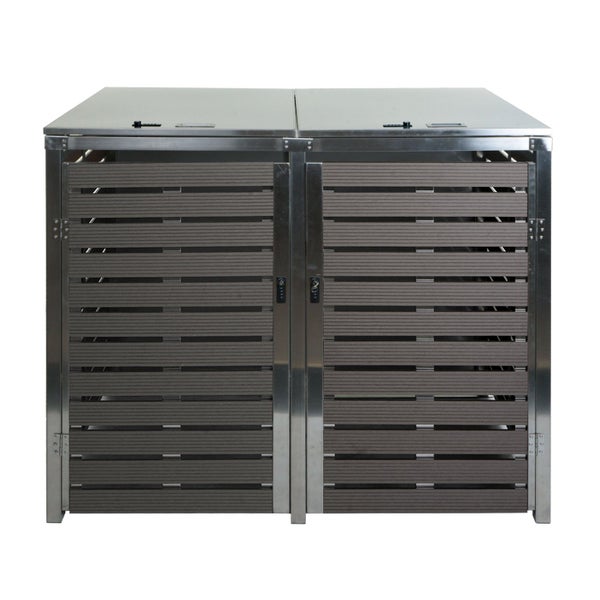 Doppel Mülltonnenbox aus Metall und Kunststoff