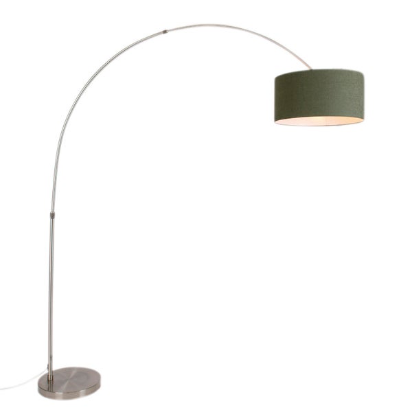 QAZQA - Modern Bogenlampe Stahl I Silber I nickel matt moosgrüner Schirm 50I50I25 - XXL I Wohnzimmer I Schlafzimmer - Stahl Länglich - LED geeignet E27