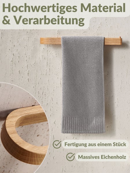 DEKAZIA® Handtuchhalter Holz | Handtuchstange Eichenholz | Handtuchhalter Wand nachhaltiges Holz | Handtuchleiste zum Bohren oder Kleben