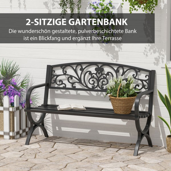 Outsunny Gartenbank, Sitzbank, 127x60x85 cm, Metall, Schwarz