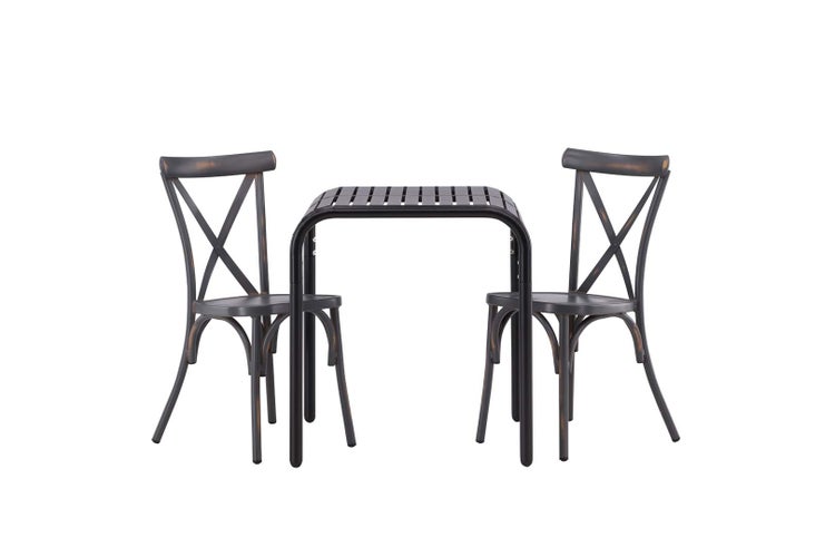 Borneo Gartenset Tisch, 2 Stühle  schwarz,dunkel grau. 70 X 70 X 75 cm