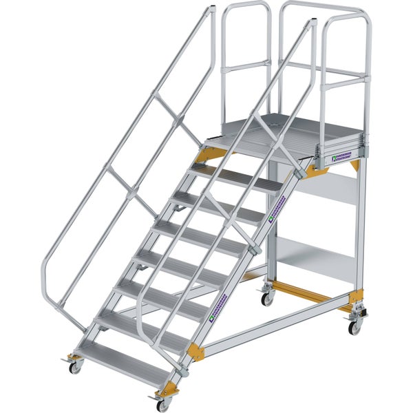 Günzburger Steigtechnik Plattformtreppe 45° fahrbar Stufenbreite 1 m 8 Stufen Aluminium geriffelt - 600808
