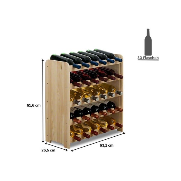 PROREGAL Weinregal Pinotwine C HxBxT 61,6 x 63,2 x 26,5 cm 30 Flaschen Massives Kiefernholz Natur Unbehandelt