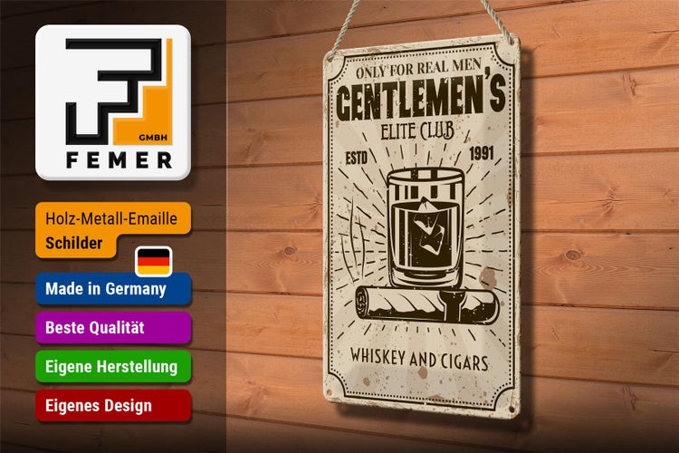 Blechschild Spruch Whiskey Cigars elite club real men 20x30cm