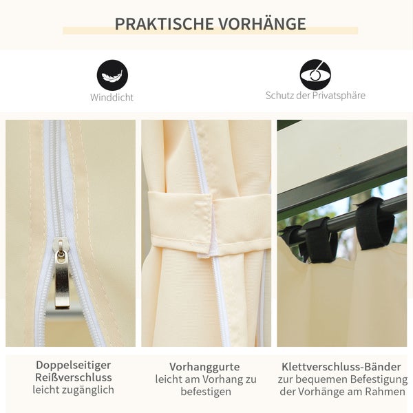 Outsunny Pavillon, 3x4m Gartenpavillon, L297 x W297 x H270 cm, Stahl, Polyester, Beige+Schwarz