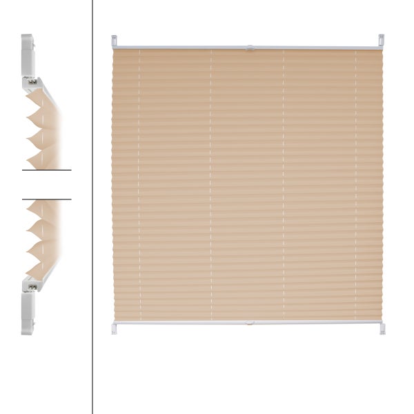 ECD Germany Plissee 65 x 200 cm - Creme - Klemmfix - EasyFix - ohne Bohren - Sonnen- und Sichtschutz - für Fenster und Tür - inkl. Befestigungsmaterial - Jalousie Faltrollo Fensterrollo Rollo