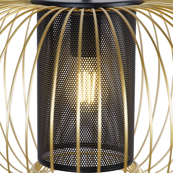 Hängelampe mit Metallschirm und dekorativem Käfig