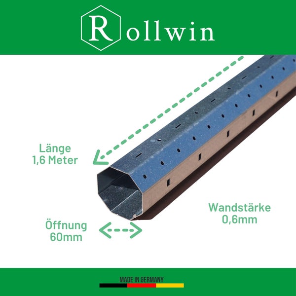 Rollwin Rolladenwelle SW60 - 1,6 m Stahlwelle 60 Ø beliebig kürzbar Rolladenhalterung Rolladen Stange Stahl verzinkt Achtkantstahlwelle Rollladen Welle Achtkantwelle 60mm Maxi 0,6mm Wandstärke