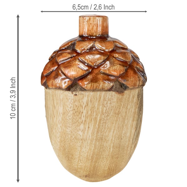 Dekorative Eichel aus Holz, 10 cm hoch und 6,5 cm breit