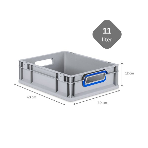 PROREGAL Spar Set 10x Eurobox Nextgen Color HxBxT 12 x 30 x 40 cm 11 Liter Griffe Blau Offen Glatter Boden Eurobehälter Transportbox