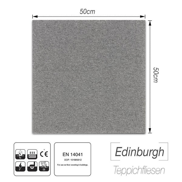 FLOORDIREKT Nylon Teppichfliese Edinburgh - 50 x 50 cm - Selbstliegend - Hellgrau