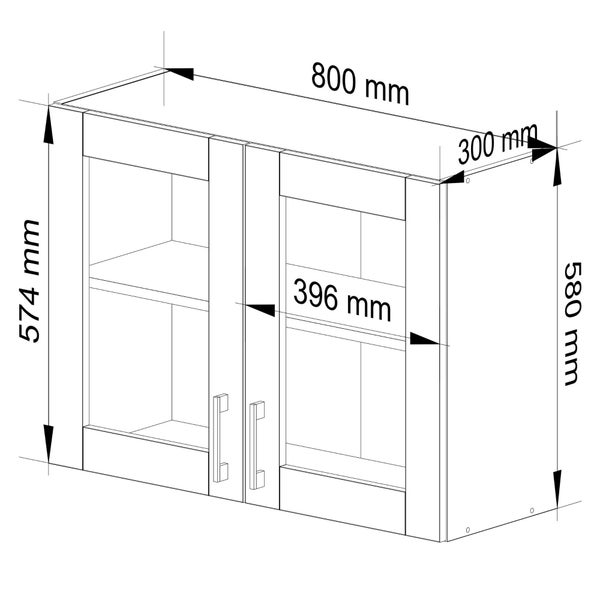 Technische Zeichnung eines Oberschranks mit Maßen.