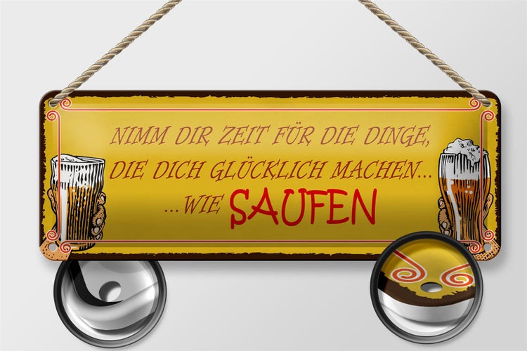 Blechschild Spruch 27x10cm Bier nimm dir Zeit für SAUFEN Dekoration