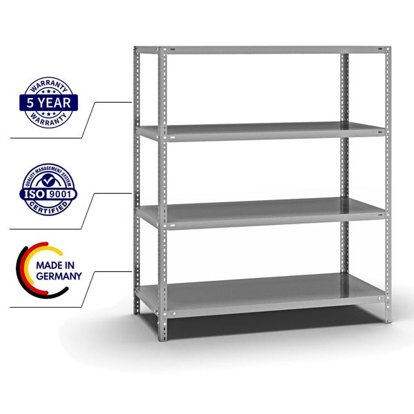 PROREGAL Fachbodenregal Schraubsystem Light-Duty Grundregal HxBxT 150 x 130 x 60 cm 4 Ebenen Fachlast 125 kg Beidseitig Nutzbar Verzinkt