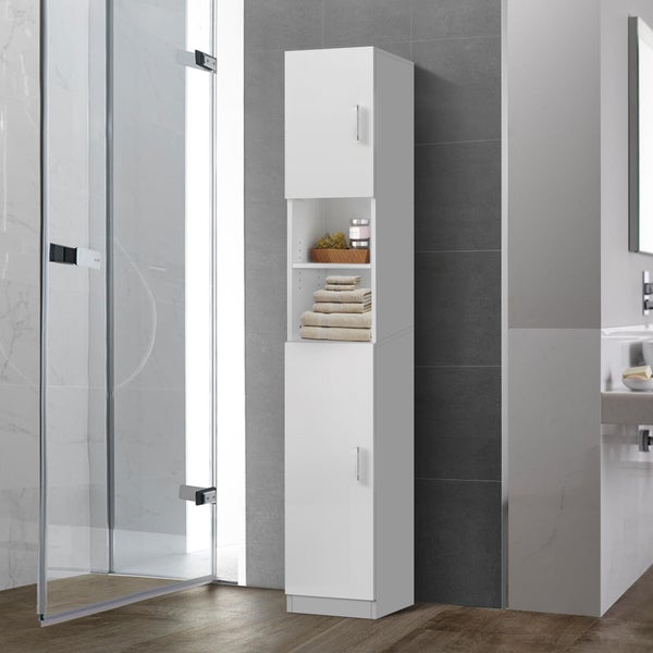 ML-Design Badmöbel-Set 4-teilig Badezimmermöbel Set Badmöbel Komplettset, Spiegelschrank Waschtisch mit Unterschrank Hochschrank Waschmaschinenschrank Badezimmerschrank, Modern Weiß Holz viel Stauraum