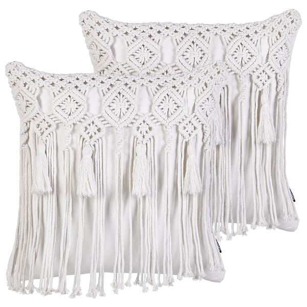Dekokissen 2er Set BAMIAN Baumwolle 45 x 45 cm Cremeweiß Geometrisches Muster