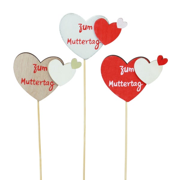 Dekorativer Muttertagsstecker mit Herzmotiven und der Aufschrift 'Zum Muttertag'.