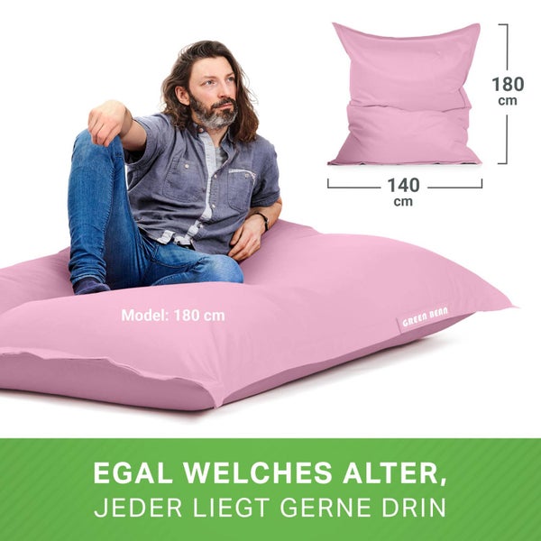 Green Bean Sitzsack XXL 140x180cm 380 Liter Kinder & Erwachsene Bean Bag EPS Perlen Füllung Riesensitzsack Groß Draußen Outdoor Liegekissen Waschbar Wetterfest Lounge Sitzkissen Bodenkissen Rosa