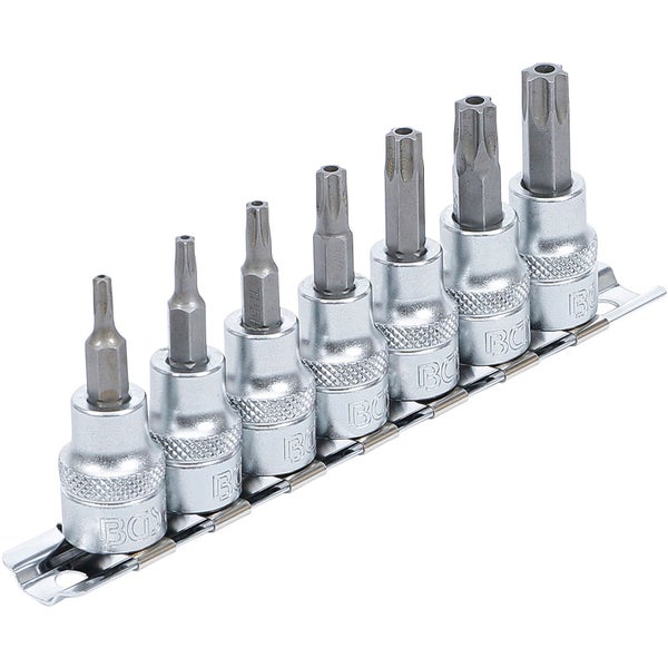 Steckschlüssel-Bit-Satz mit Torx-Profil auf einer Metallschiene