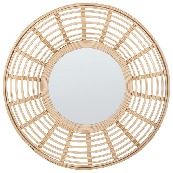 Runder Spiegel mit Rahmen aus Rattan