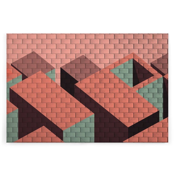 Wandbild mit abstraktem geometrischem Muster aus Ziegelsteinoptik in 3D Optik für eine moderne Raumgestaltung.