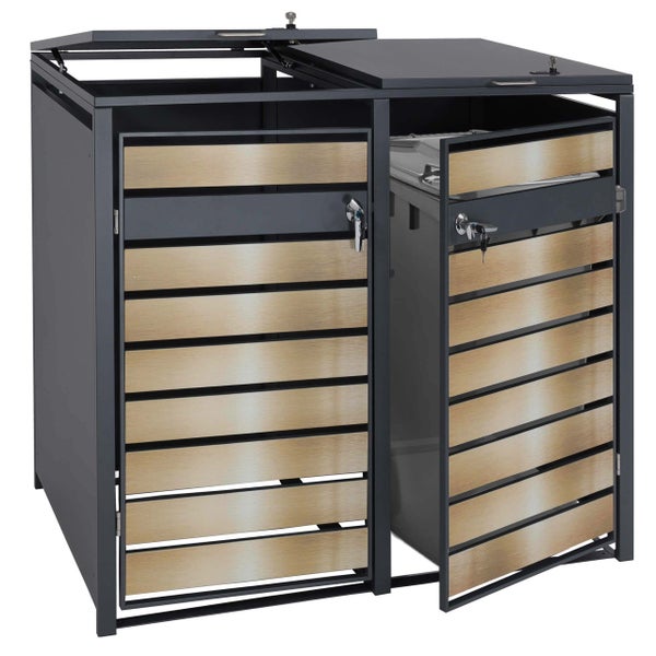 Doppel-Mülltonnenbox mit abschließbaren Türen und Klappdeckel