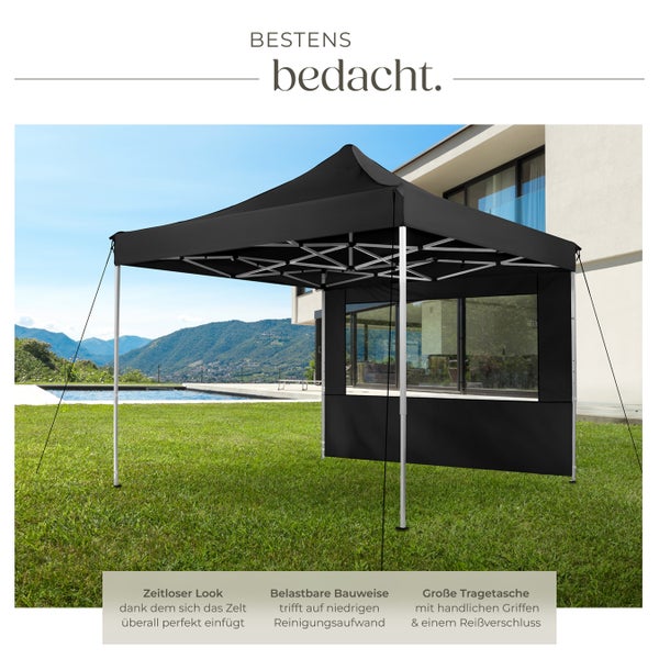 Pavillon tectake Olivia inklusive Spannseilen, Heringen und Tragetasche 3 x 3 m, mit Aluminiumgestell schwarz
