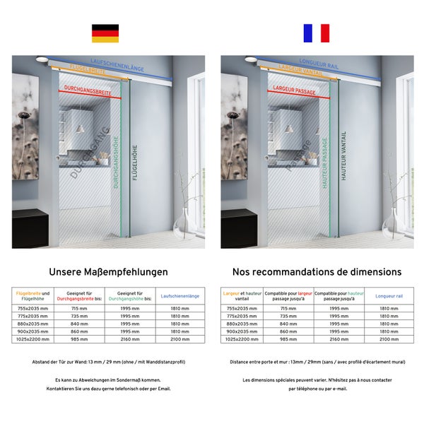 Tür Schiebetür Komplettset Glas wellenförmig 880x2035 Zimmertür Glasschiebetür -  Griffmuschel