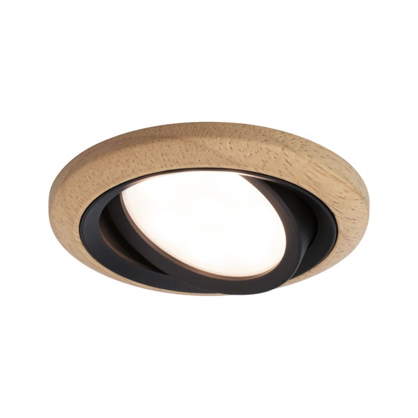 LED Einbauleuchte Lanati Einzelspot rund 84mm 30° Coin 6W 470lm 230V 2700K Farbton Eiche geölt, Schwarz matt
