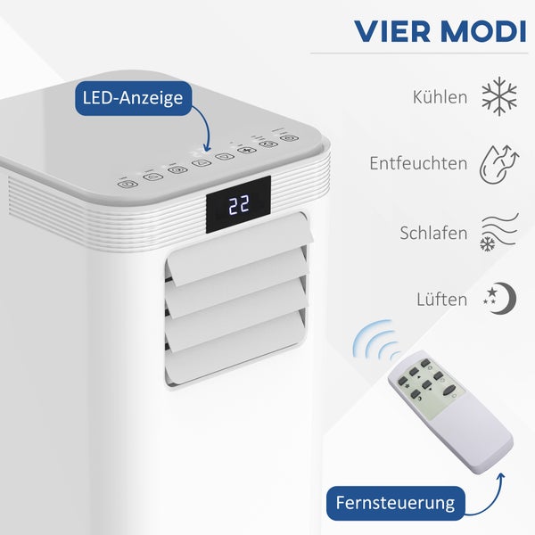 HOMCOM Mobile Klimaanlage, 8000BTU 4-in-1 Klimagerät mit Abluftschlauch, 24h Timer mit Fernbedienung, Nutzungsraum 13-18㎡, 38 x 35 x 70,5 cm, ABS, Weiß+Grau