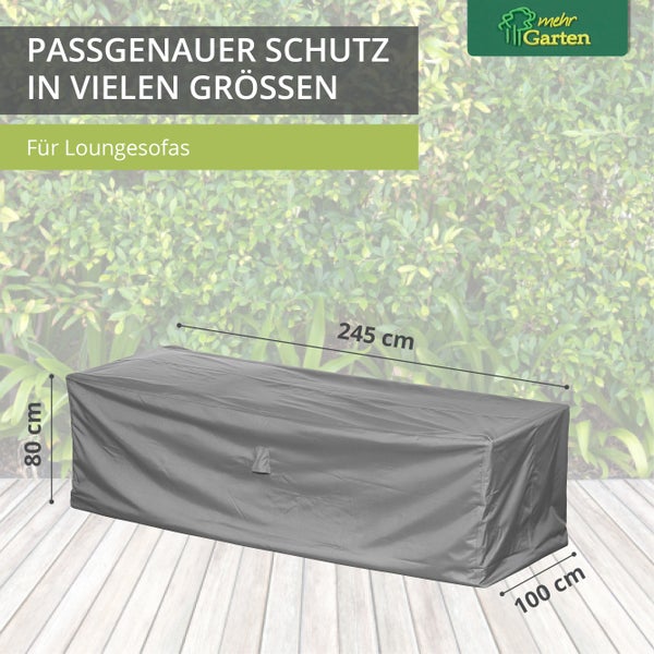 Mehr Garten - Premium Loungesofa-Abdeckung 3 Sitzer: 220(B)x90(T)x80(H) cm I Robuste Gartensofa-Schutzhülle wasserdicht und wetterfest aus Oxford 600D Gewebe I Lichtgrau