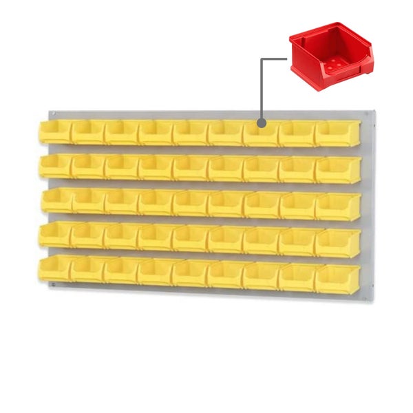 PROREGAL Trägersystem Graue Systemplatte mit 45 x Roten Sichtlagerboxen 1.0 Maße H x B 50 x 100 cm Sichtlagerbox Sichtlagerbehälter