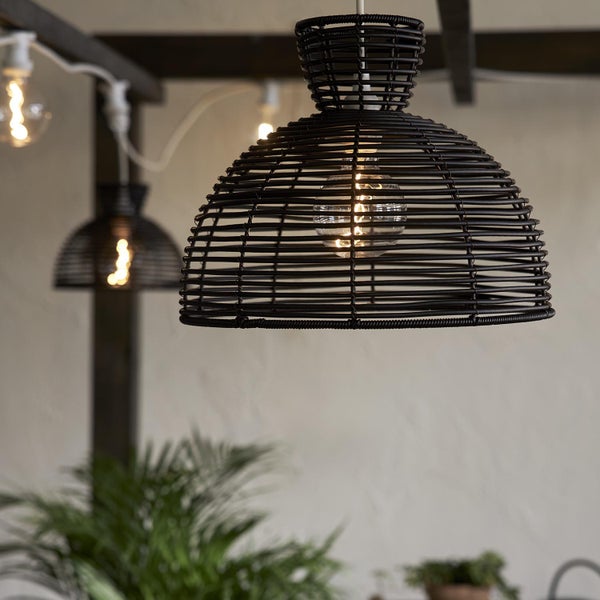 Schwarze Draht-Hängeleuchte mit Glühbirne