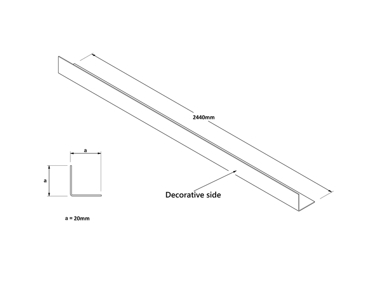 Zeichnung eines L-Profils mit einer Länge von 2440 mm und einer Seitenlänge von 20 mm.