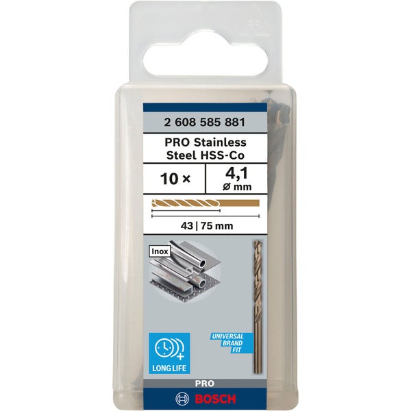 Bosch Pro Edelstahl Stahl HSS-Co Bohrer Set, 10 Stück, Durchmesser 4,1 mm