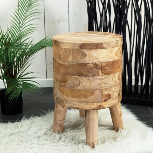 Hocker Novi Teak Massivholz, rund naturfarben