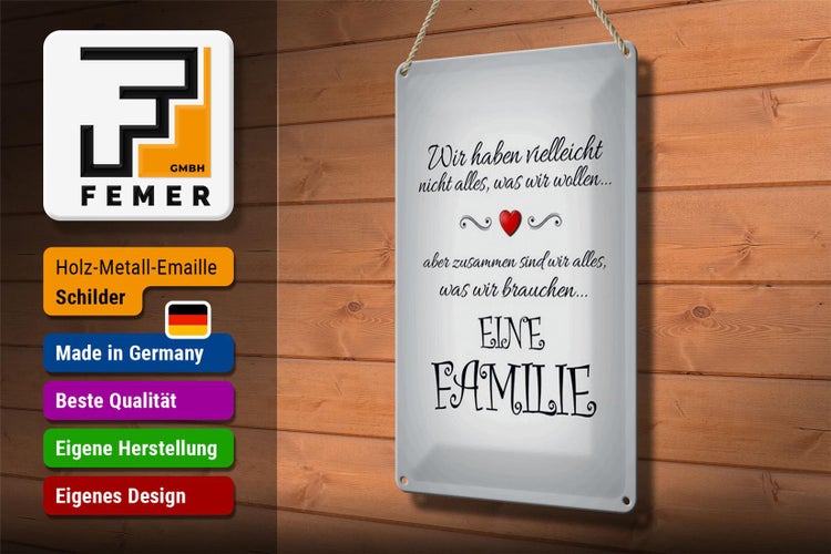 Blechschild Spruch 20x30cm Zusammen wir alles eine Familie