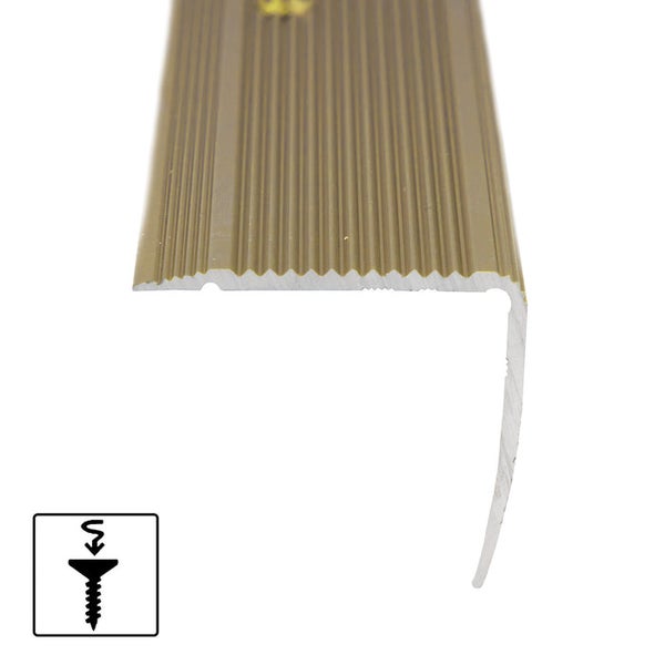 Treppenkantenprofil aus Aluminium mit gerillter Oberfläche für Schraubmontage.