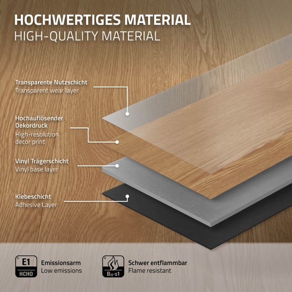 ML-Design Deluxe PVC Bodenbelag, Selbstklebende Vinyl-Dielen, Vinylboden, 91,5 cm x 15,3 cm x 2 mm, Dicke 2 mm, 6,69m²/48 Dielen, Eiche Sundance, Holzoptik, rutschfest, wasserfest, Einfache Verlegung