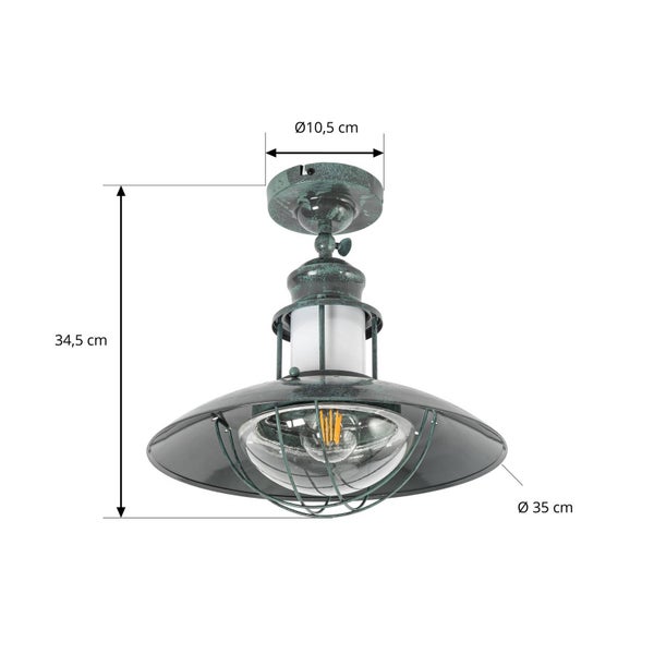 Deckenleuchte im Laternenstil mit den Maßen 34,5 cm Höhe und 35 cm Durchmesser
