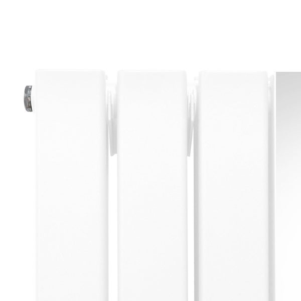 Heizkörper mit Spiegel & Chrom Thermostatventile - 1800mm x 425mm – Weiß