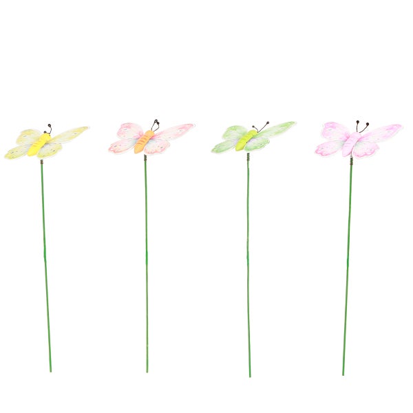 Vier dekorative Schmetterlinge am Stab für den Garten