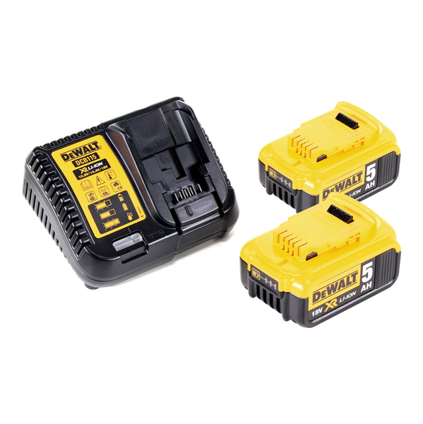 DeWalt DCB115 Schnellladegerät mit zwei 18 Volt 5,0 Amperestunden XR Lithium-Ionen Akkus.