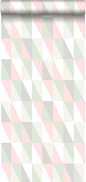 Walls4You Tapete grafische, geometrische Dreiecke Grün, Rosa und Grau - 53 cm x 10.05 m - 935301