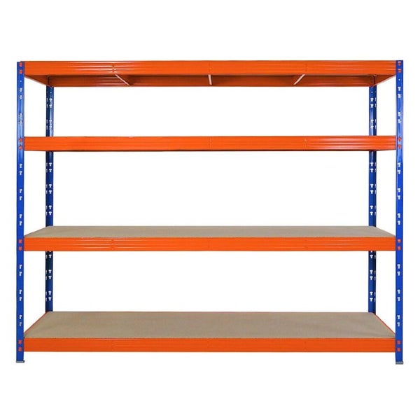 PROREGAL Profi Schwerlastregal Rhino, HxBxT 180x240x60cm, 4 Spanplatten-Ebenen 8mm, Fachlast 450kg, Blau/Orange