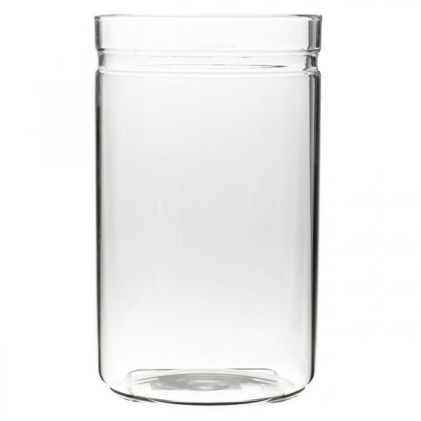 Zylindrisches Vorratsglas aus klarem Glas.