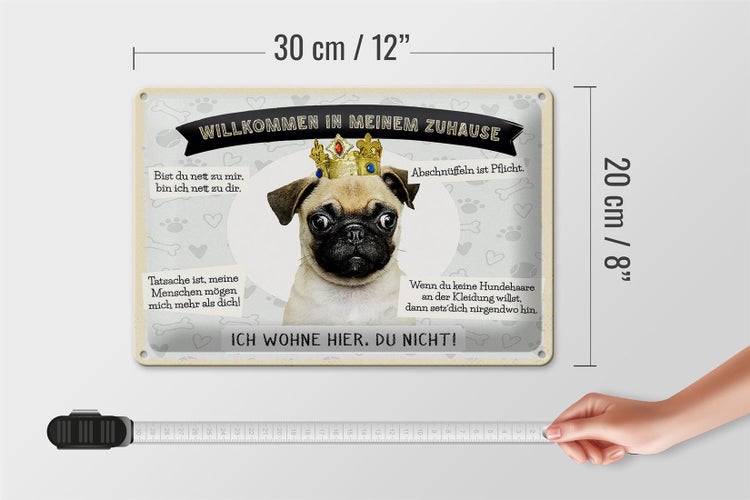 Blechschild Spruch 30x20cm Tiere Mops willkommen wohne hier
