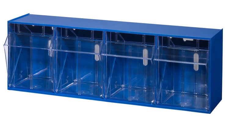 PROREGAL Klappschüttenmagazin VarioPlus ProFlip 4 HxBxT 20,5 x 60 x 17 cm Blau-Transparent